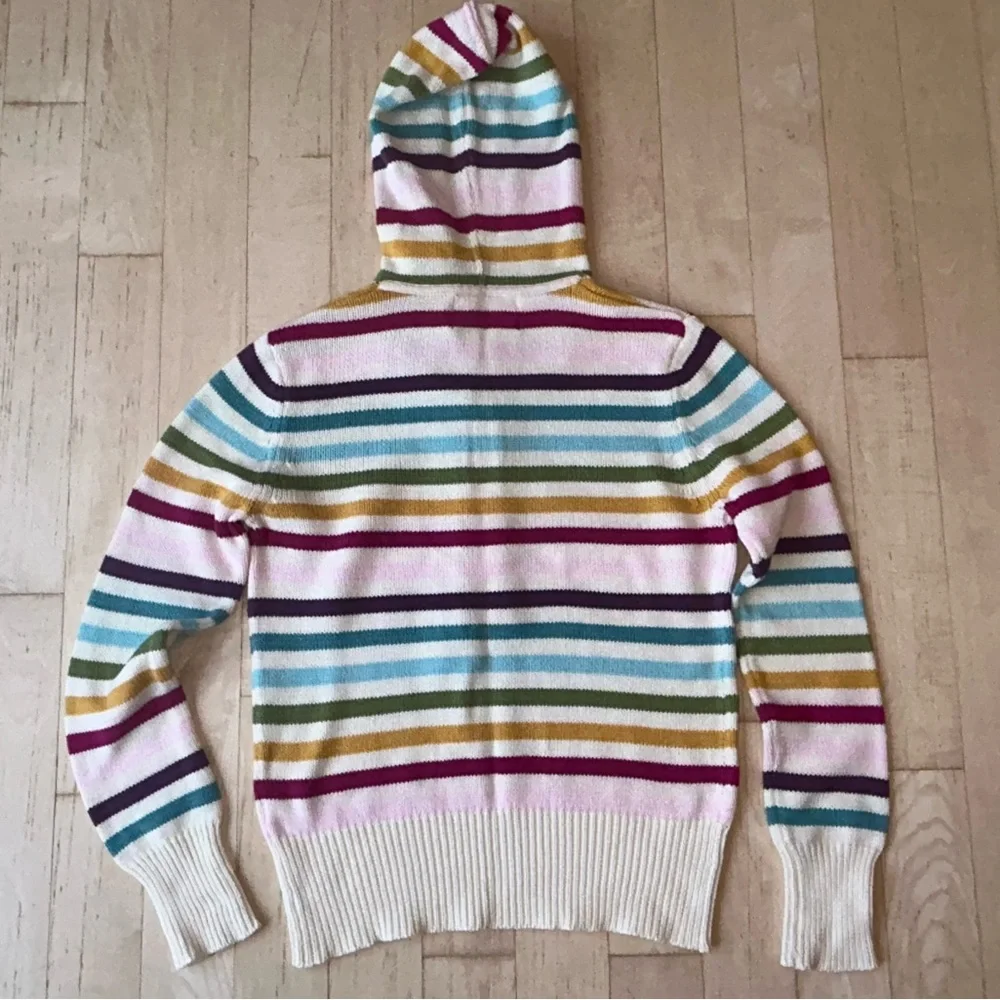 Aeropostale Women’s Hoodie Sweater Cream w/ Multicolor Rainbow Stripes Sz Large